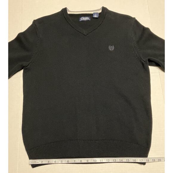 Mens Chaps V-Neck Sweater Tight Knit Long Sleeve 100% Cotton Black Sz Large EUC - Picture 9 of 11
